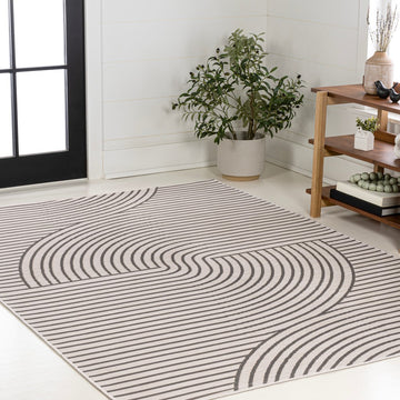 Arielle Mid-Century Modern Curve Stripe Reversible Machine-Washable Indoor/Outdoor Area Rug